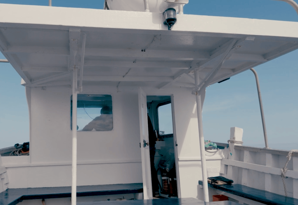 View from the deck of a white fishing boat on the North Sea